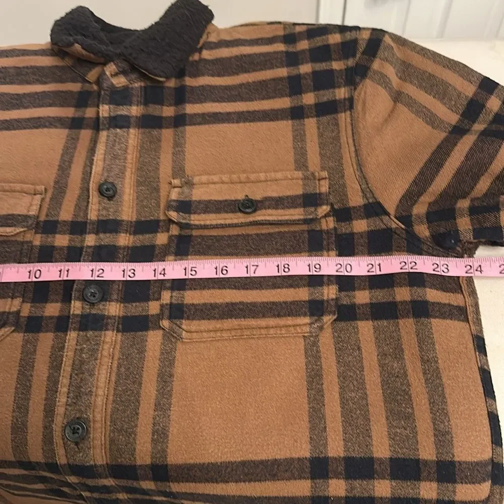 HOLLISTER Brown Flannel Plaid Shirt Mens Sherpa Lined Lumberjack Jacket Size L